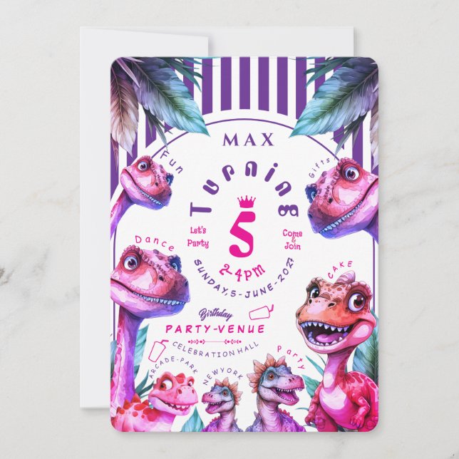 Invitación de cumpleaños para niños Dinosaurio acu (Anverso)
