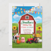 Invitación de cumpleaños para niños Down on the Fa