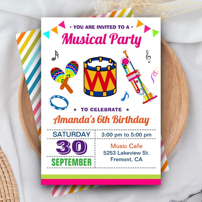 Invitación de cumpleaños para niños Fiesta de Músi (Subido por el creador)