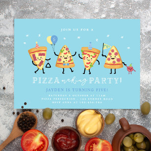 Invitación de cumpleaños para niños fiesta de pizz