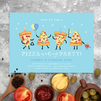 Invitación de cumpleaños para niños fiesta de pizz