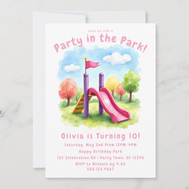 Invitación de cumpleaños para niños 'Fiesta en el  (Anverso)