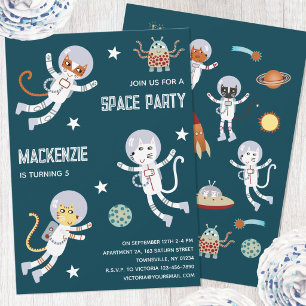Invitación de cumpleaños para niños, gatos diverti