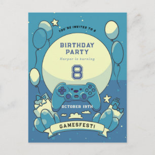 Invitación de cumpleaños para niños juegos azules