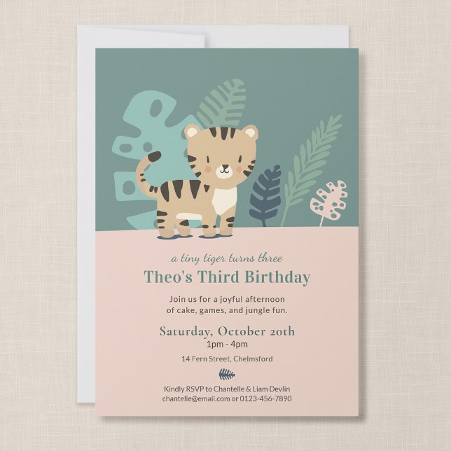 Invitación de cumpleaños para niños Jungle Tiger (Tiny Tiger - 5x7" Birthday Invitation)