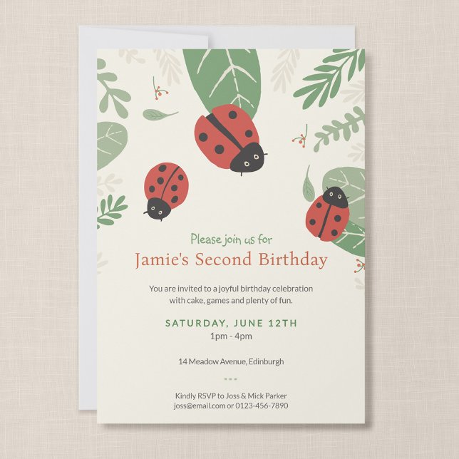 Invitación de cumpleaños para niños Ladybird Meado (Ladybird Meadow - 5x7" Birthday Invitation)