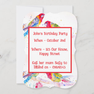 Invitación de cumpleaños para niños Loriculus rojo