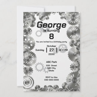 Invitación de cumpleaños para niños mecánicos simp