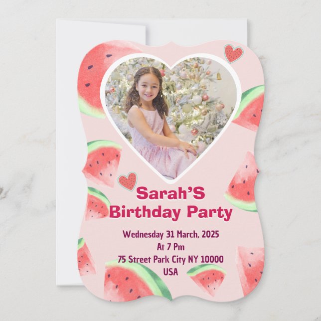 invitación de cumpleaños para niños (niña) sandía (Anverso)