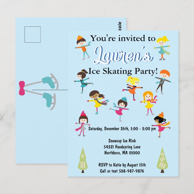 Invitación de Cumpleaños para Niños para Patinar s (Anverso / Reverso)