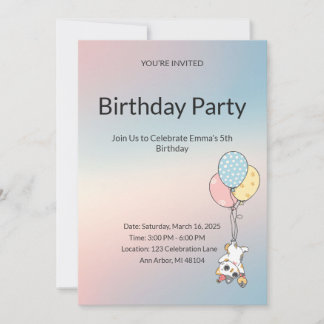 Invitación de cumpleaños para niños Pastel 