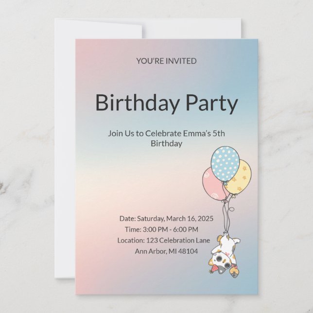 Invitación de cumpleaños para niños Pastel  (Anverso)