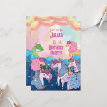 Invitación de cumpleaños para niños Pastel Unicorn