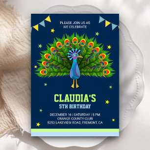 Invitación de cumpleaños para niños Pavo Real Eleg
