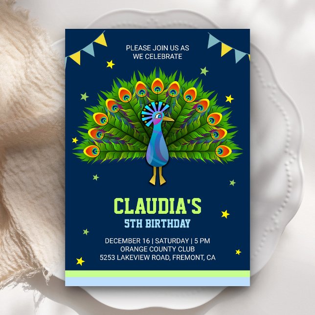 Invitación de cumpleaños para niños Pavo Real Eleg (Subido por el creador)