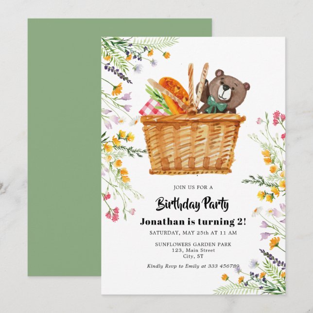 Invitación de cumpleaños para niños picnic (Anverso / Reverso)