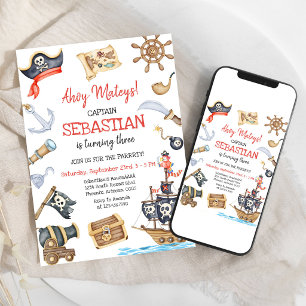Invitación de cumpleaños para niños Pirata Chico A