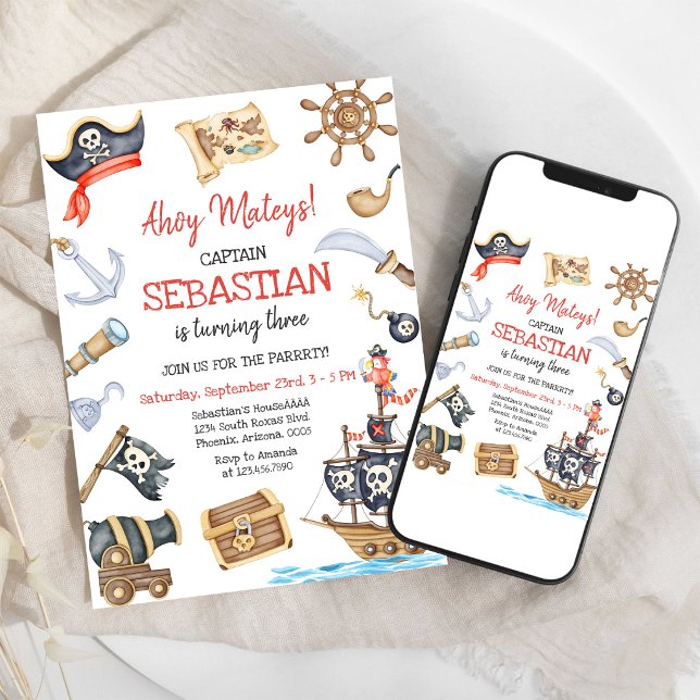 Invitación de cumpleaños para niños Pirata Chico A (Subido por el creador)