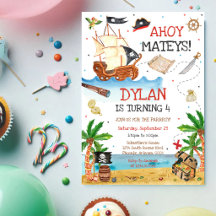 Invitación de cumpleaños para niños piratas Ahoy M