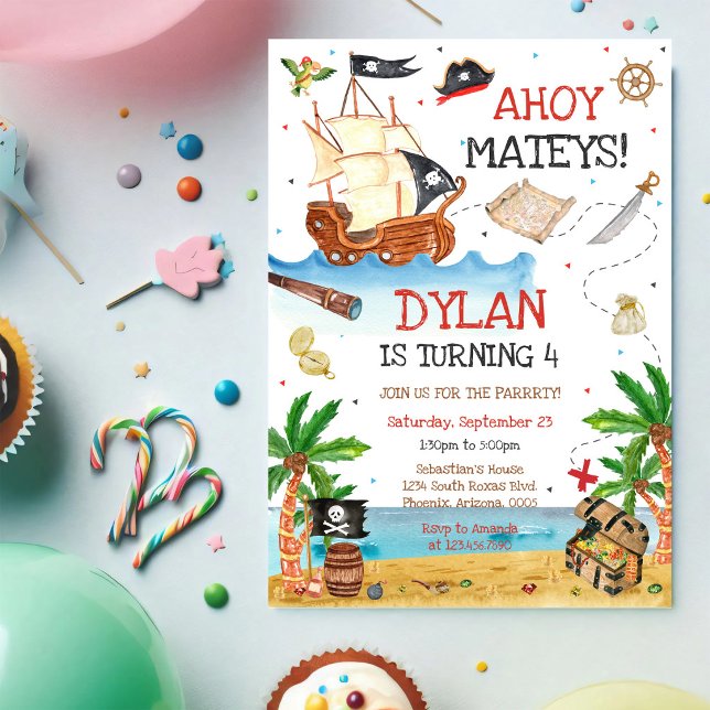 Invitación de cumpleaños para niños piratas Ahoy M (Subido por el creador)