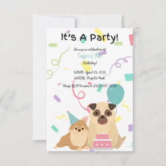 Invitación de cumpleaños para niños pug Dog
