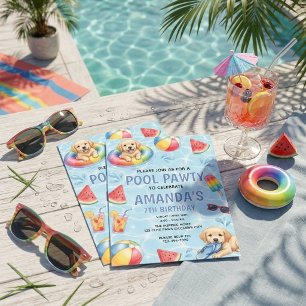 Invitación de cumpleaños para niños Puppy Pool Paw