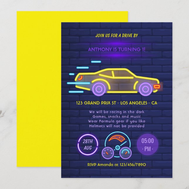 Invitación de cumpleaños para niños que pasan en c (Anverso / Reverso)