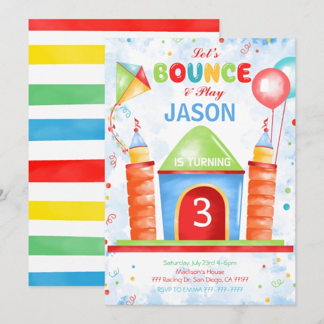 Invitación de cumpleaños para niños rebota (Anverso / Reverso)