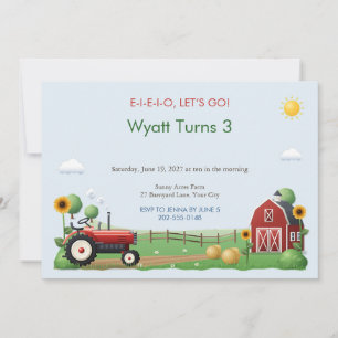 Invitación de cumpleaños para niños Red Tractor Fa