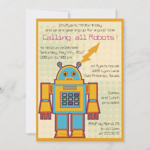 Invitación de cumpleaños para niños Retro Robot -2
