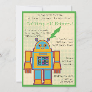 Invitación de cumpleaños para niños Retro Robot -3