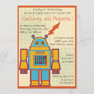 Invitación de cumpleaños para niños Robot Retro -4