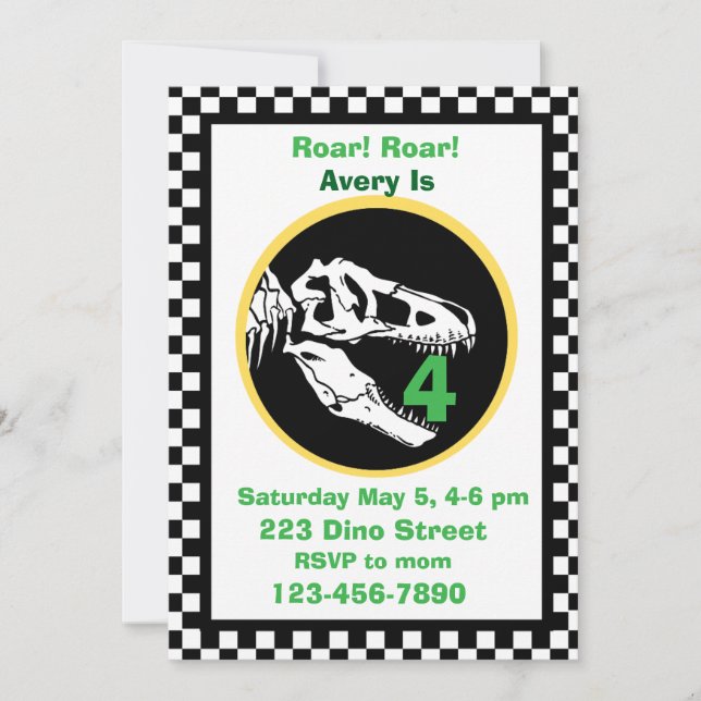 Invitación de cumpleaños para niños Rugido de dino (Anverso)