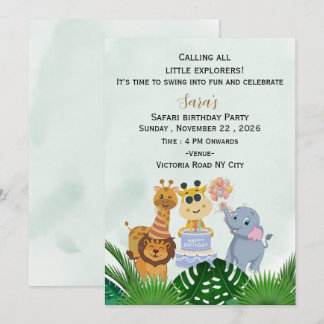 Invitación de cumpleaños para niños Safari Adventu