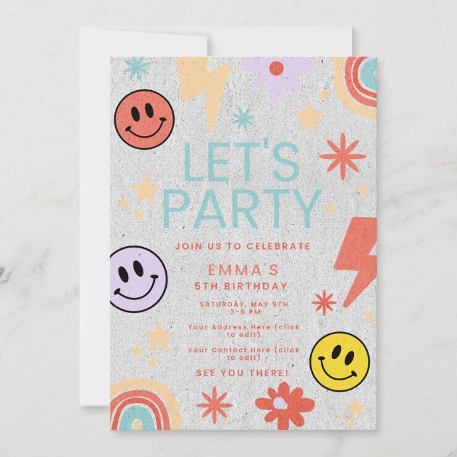 Invitación de cumpleaños para niños sonrientes: no (Anverso)