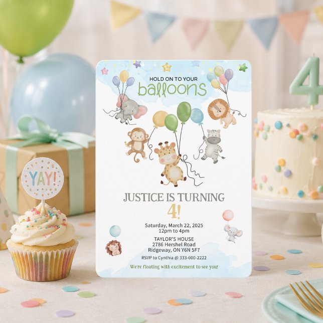 Invitación de cumpleaños para niños 'Sostén tus gl (Hold on to your balloons because this birthday is about to take off!)