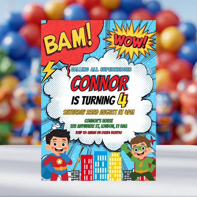 Invitación de cumpleaños para niños superhéroes (Subido por el creador)