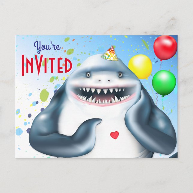 Invitación de cumpleaños para niños tiburón (Anverso)