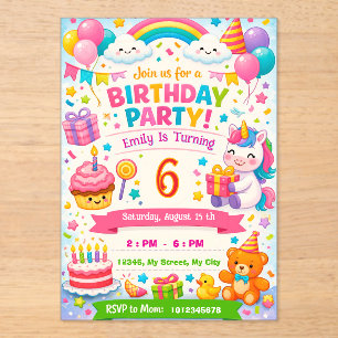 Invitación de Cumpleaños para Niños Unicornio, G