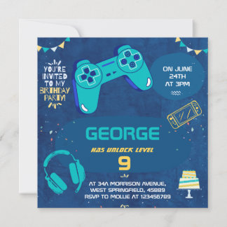 Invitación de cumpleaños para niños, videojuego az