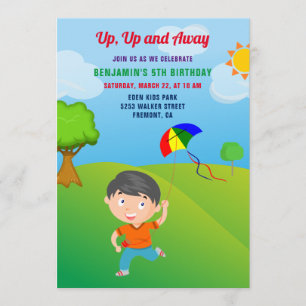 Invitación de cumpleaños para niños volando cometa