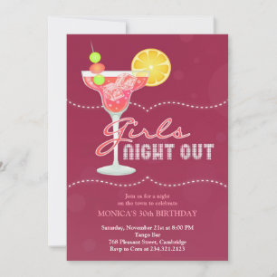 Invitación de cumpleaños para noche de chicas