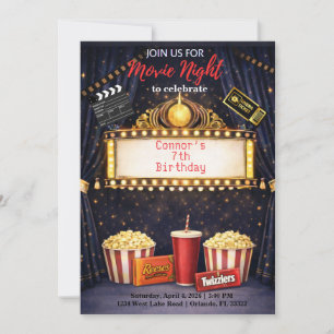 Invitación de cumpleaños para noche de cine