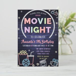 Invitación de cumpleaños para noche de cine bajo l