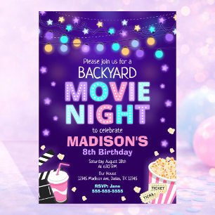 Invitación de cumpleaños para noche de cine en el 