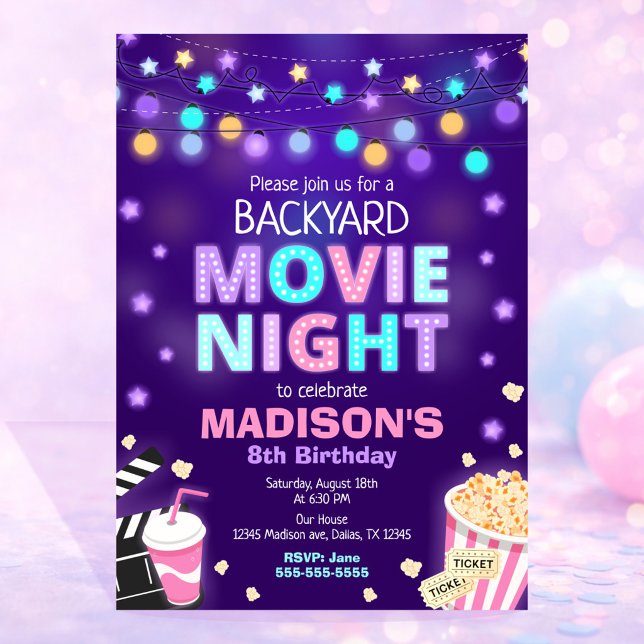 Invitación de cumpleaños para noche de cine en el  (Subido por el creador)