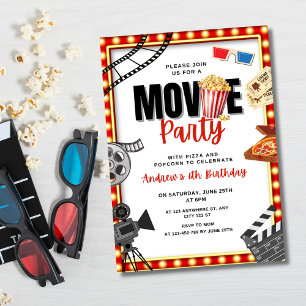 Invitación de cumpleaños para Noche de Cine, Fiest