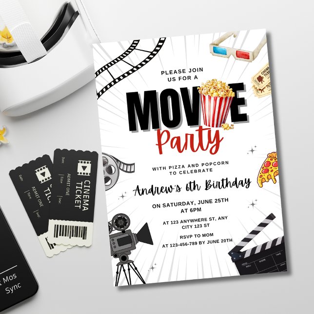 Invitación de cumpleaños para noche de cine, fiest (Subido por el creador)