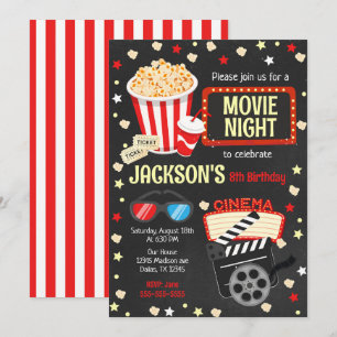 Invitación de cumpleaños para noche de cine para n