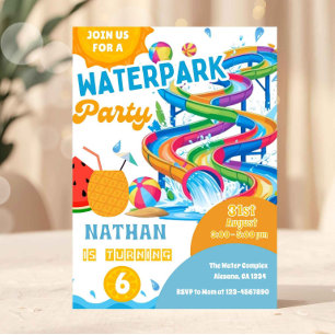 Invitación de cumpleaños para parque acuático colo